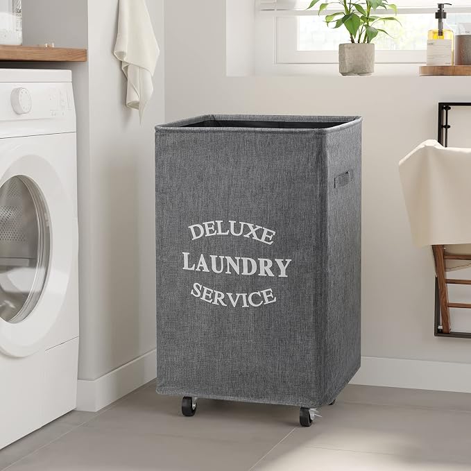 WOWLIVE Large Rolling Laundry Basket Wheels 90L Collapsible Tall Laundry Hamper - Image 3