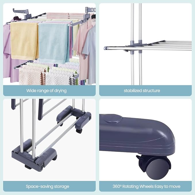 Clothes Drying Rack Foldable Drying Rack Clothing, Oversize 4 Tier Clothes - Image 5