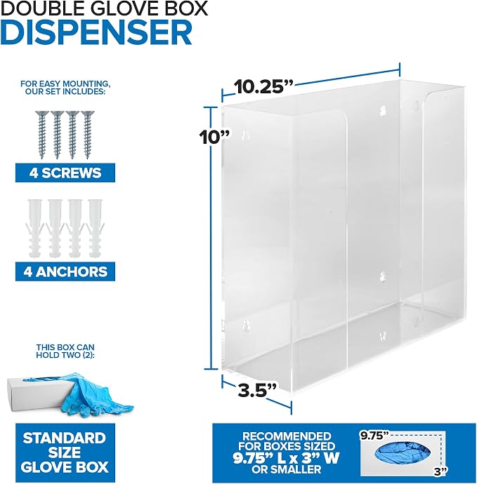 Stock Your Home Double Acrylic Gloves Dispenser, Tissue Box Shelf, Glove Holder - Image 2