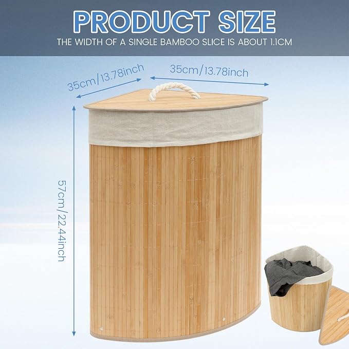 Laundry Hamper with Lid & Inner Bag Large Capacity Bamboo Laundry Basket Space - Image 2
