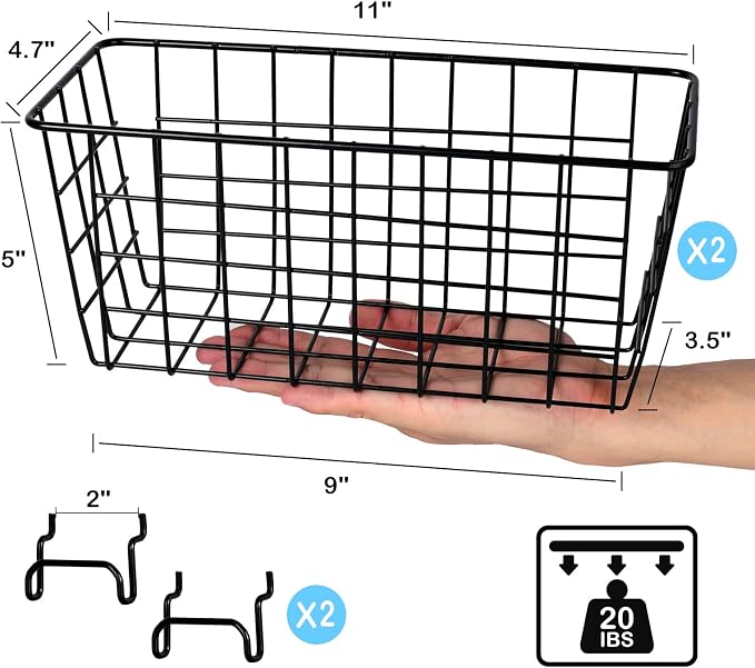 G.CORE 2 Pack Pegboard Baskets, Metal Shelves Hooks to 1/8" 1/4" Peg Boards - Image 3