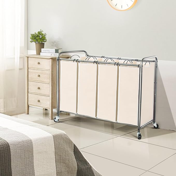STO STO Laundry Sorter 4 Section, 4 Bag Clothes Hamper, Rolling Laundry Cart - Image 2