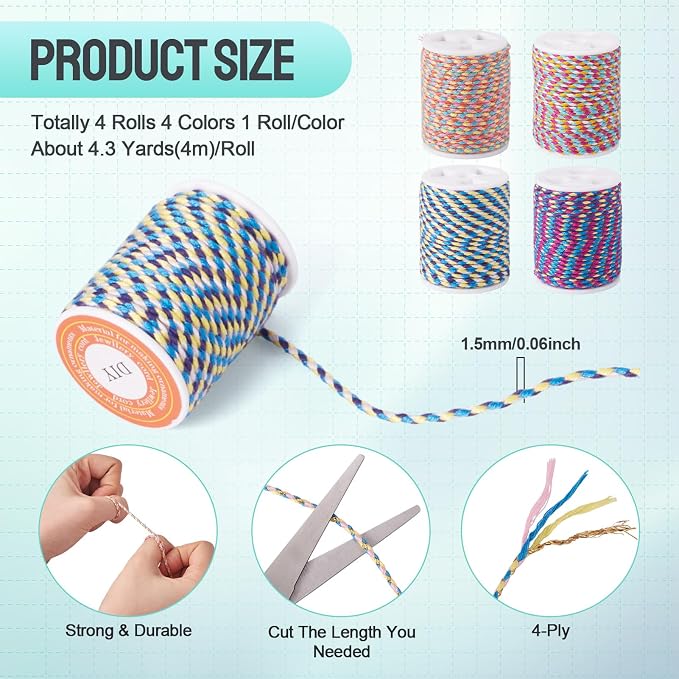 51.6 Feet Handmade Twine Braided Cord 1.5mm Ethnic Macrame Polycotton Rope - Image 3