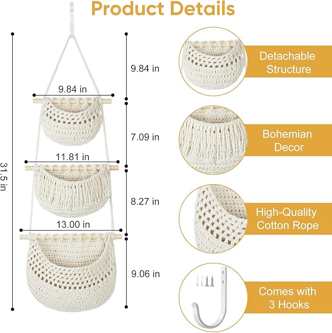 Boho Style Handwoven Rope Hanging Basket - Image 2