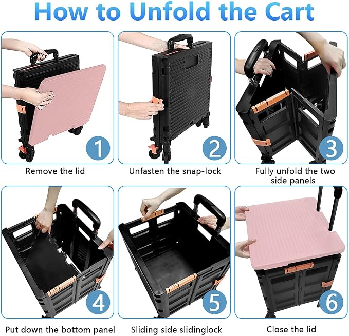 FELICON SELORSS Foldable Utility Cart Folding Portable Rolling Crate Handcart - Image 4
