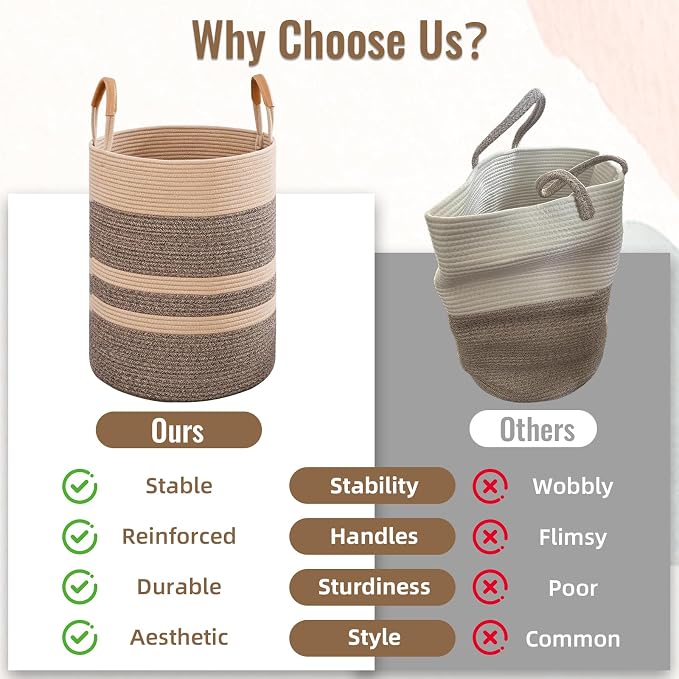90L Striped Laundry Basket, Dark Brown Laundry Hamper - Image 7
