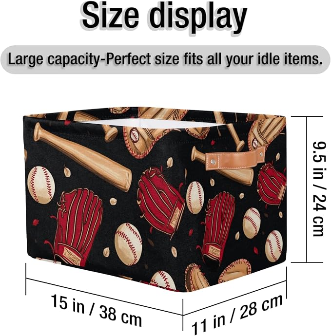 2 Pack Baseball Bat Storage Baskets Glove Balls Collapsible Storage Bins Closet - Image 2
