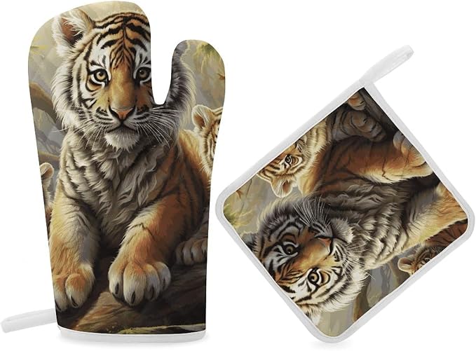 Jungle Tigers Oven Mitts and Pot Holders Sets Heat Resistant Kitchen Oven Gloves by Unknown