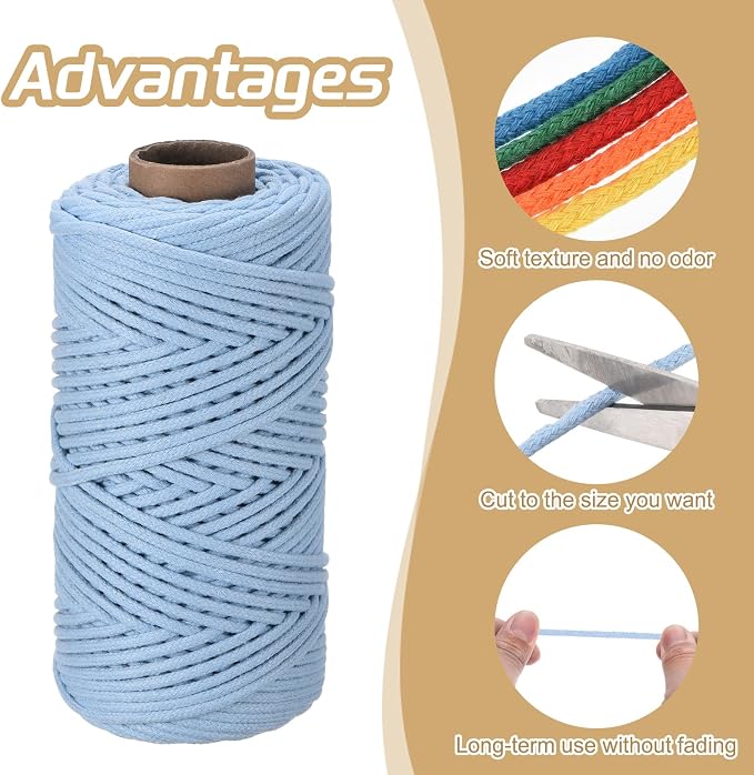 Rebower Macrame Cord 4mm x 109 Yard, Natural Cotton Macrame Rope Twisted - Image 3