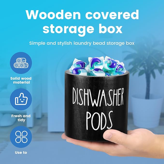 Dishwasher Pod Container with Lid, Wood Laundry Detergent Pods Storage Container - Image 2