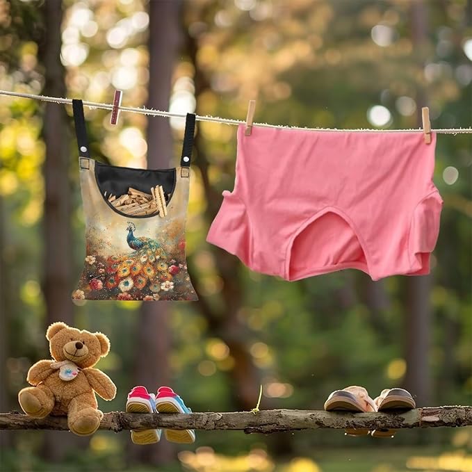 Clothes Pin Hanging Bag with Large Opening, Lightweight Hanging Laundry Bag - Image 3