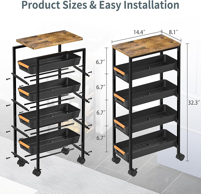 5 Tier Slim Rolling Utility Cart - Image 4