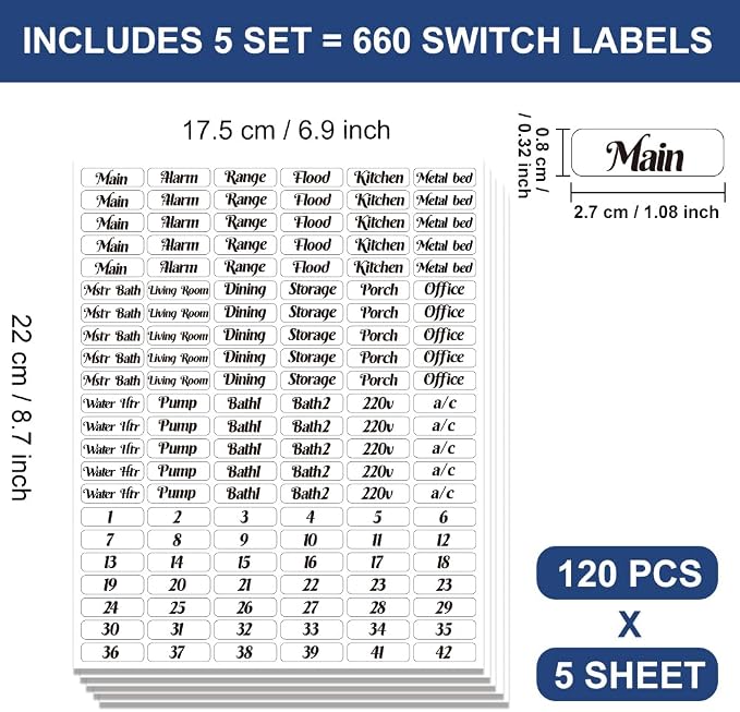 660 Pcs Decal Circuit Breaker Box Labels, Transparent Switches Identification - Image 2
