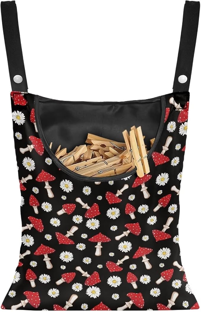 Mushroom Daisy Clothes Pin Hanging Bag Large Capacity Clothesline Peg Organizer by Psesaysky