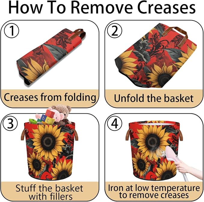 Sunflowers Red Laundry Hamper Waterproof Collapsible Basket - Image 6