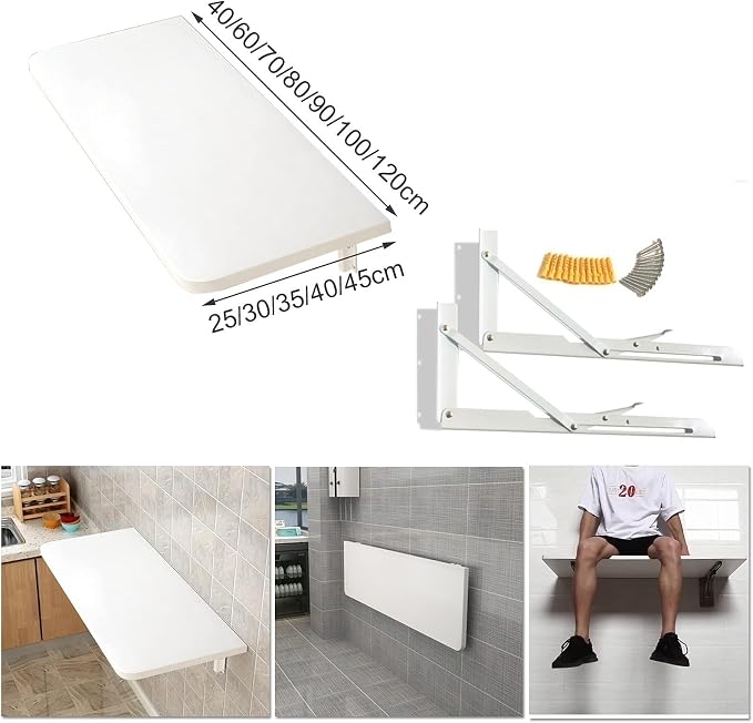 LUNEZY White Wall Mounted Desk Folding Wall Table Computer Workstation Foldable - Image 2