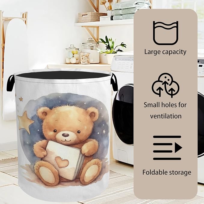 Cute Bear Good Night Foldable Canvas Laundry Basket - Image 7