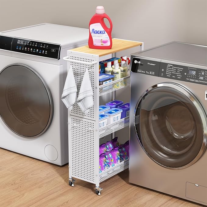 Utility Slim Storage Cart 4 Tier Small Rolling Kitchen Laundry Room - Image 9
