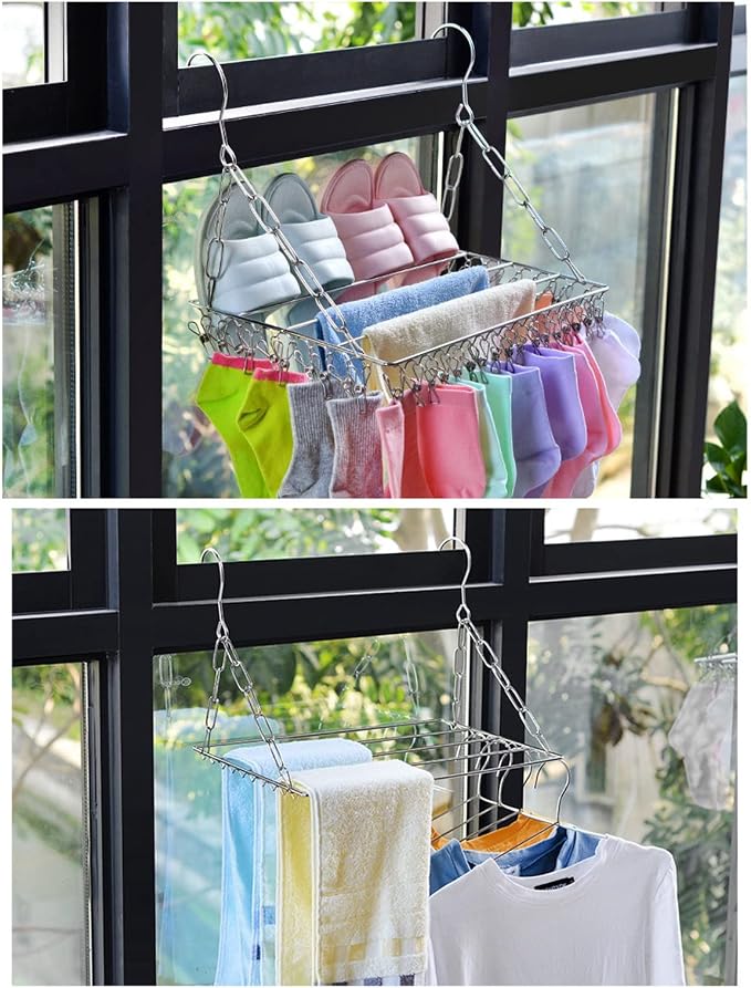 Pilipane Laundry Drying Rack Stainless Steel Multifunctional Hanging Silver - Image 9