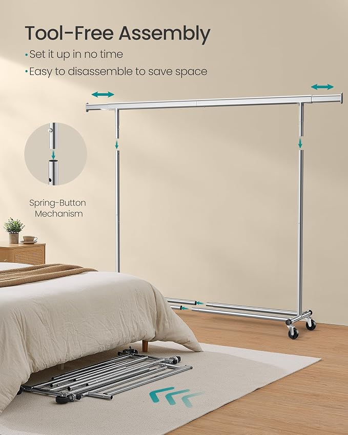 SONGMICS Clothes Rack with Wheels, Heavy-Duty Clothing Rack - Image 7