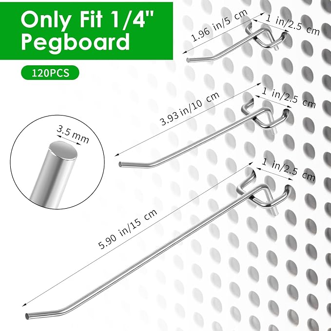 120pcs Pegboard Accessories Organizer Kit Peg Board Hooks Assortment - Image 2