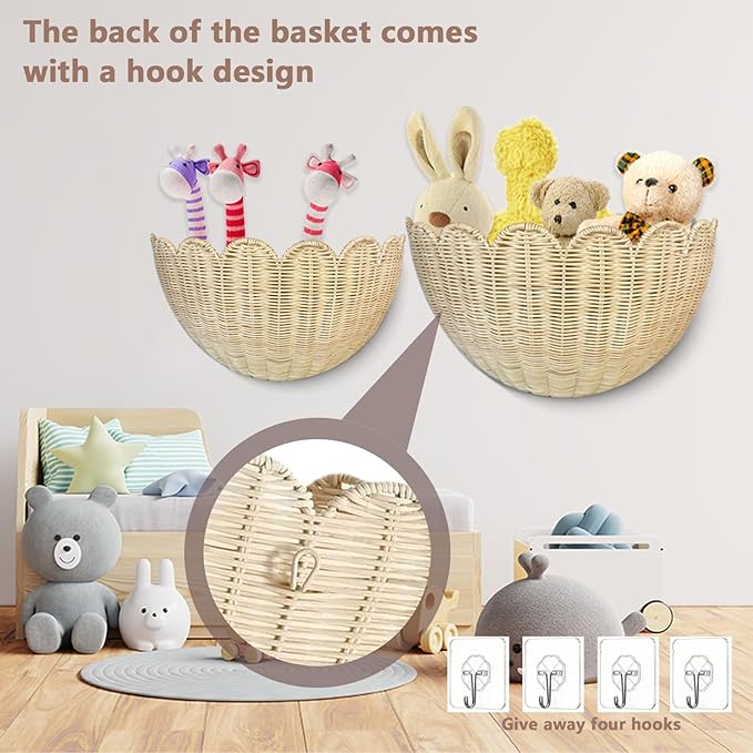 Scalloped Wall Basket, Scalloped Rattan Wall Storage & Decor - Image 4