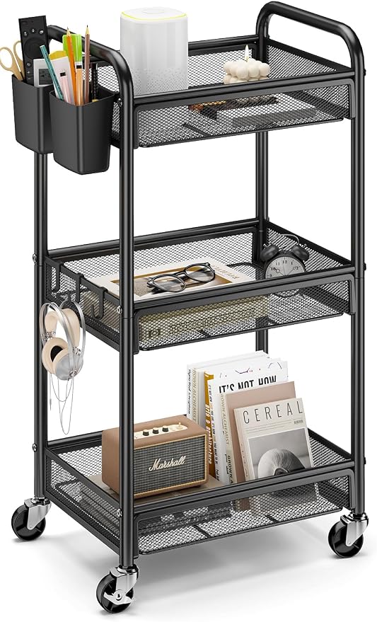 YASONIC 3 Tier Rolling Cart – Metal Utility Storage Carts - Image 8