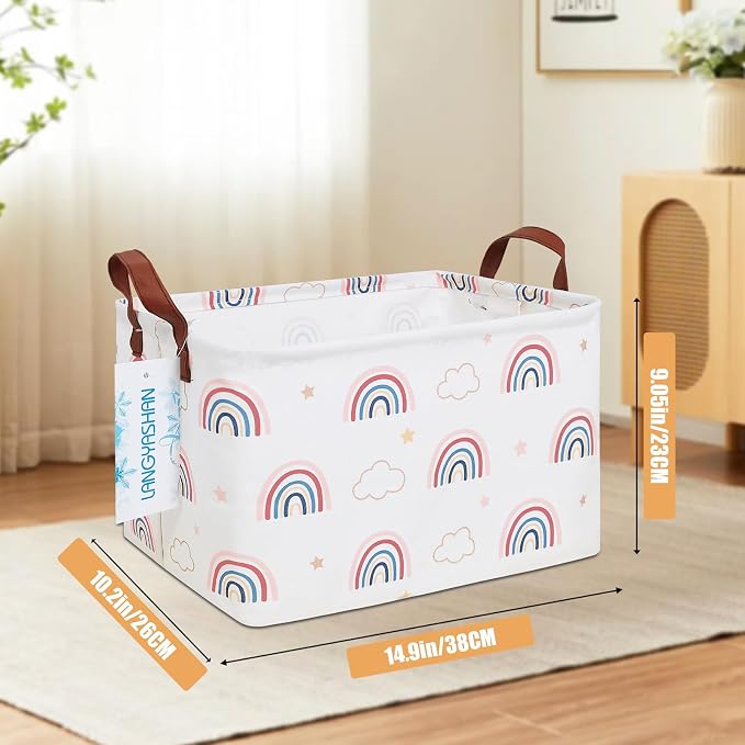 LANGYASHAN Rectangular Storage Bin Collapse Canvas Fabric Cartoon Storage Basket - Image 2