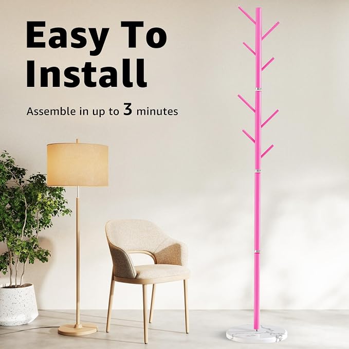 Coat Rack with Natural Marble Base, Metal Freestanding Coat Rack with 8 Hooks - Image 7
