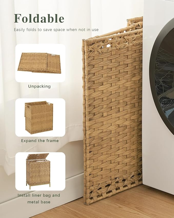 Laundry Hamper with Lid, 112 L Handwoven Rattan Wicker Laundry Basket, 2 - Image 6