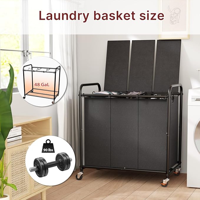 3-Compartment Laundry Cart - Image 2