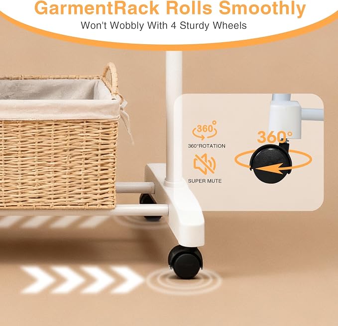 Clothing Drying Rack with Wheels, Standard Rod Simple Rolling Metal Laundry - Image 3