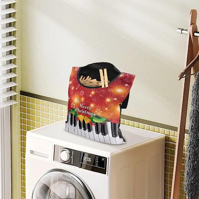 Christmas Piano Clothespin Bag Clip Large Capacity Storage Bag Machine Washable - Image 2