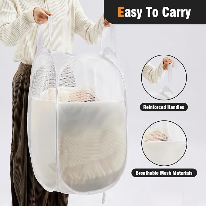 TECHMILLY Pop Up Foldable Laundry Basket, Mesh Laundry Hamper - Image 3