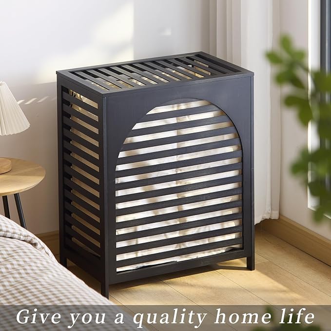Laundry Hamper with Lid, Bamboo Clothes Laundry Basket with Handles, Removable - Image 3