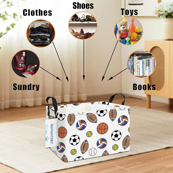 LANGYASHAN Rectangular Storage Bin Collapse Canvas Fabric Cartoon Storage Basket - Image 4