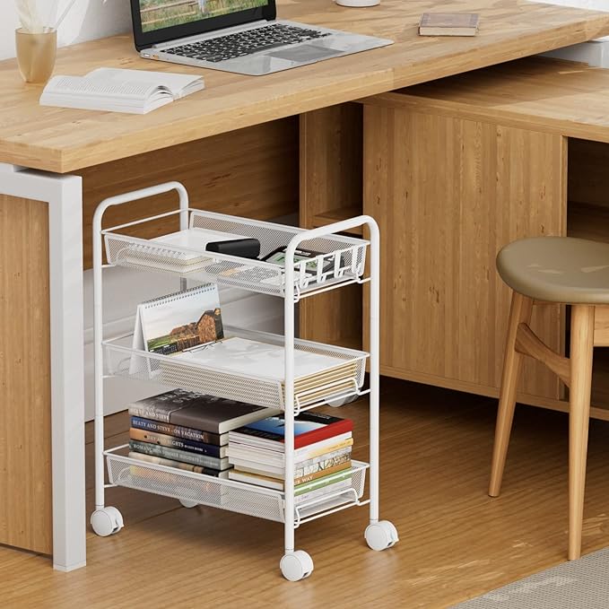 OVICAR Mesh Wire 3 Tier Rolling Cart, Kitchen Storage Utility Cart, Full Metal - Image 2
