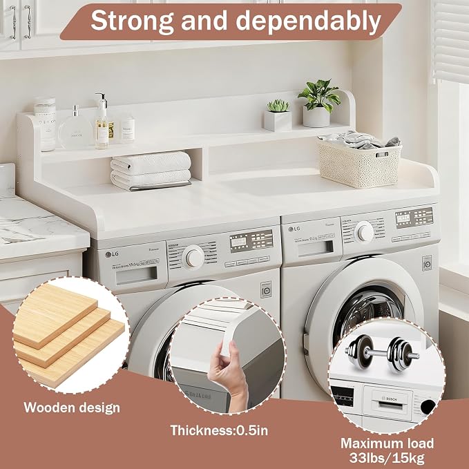 Washer Dryer Countertop with Shelf Laundry Countertop with Rounded Corners Wood - Image 4