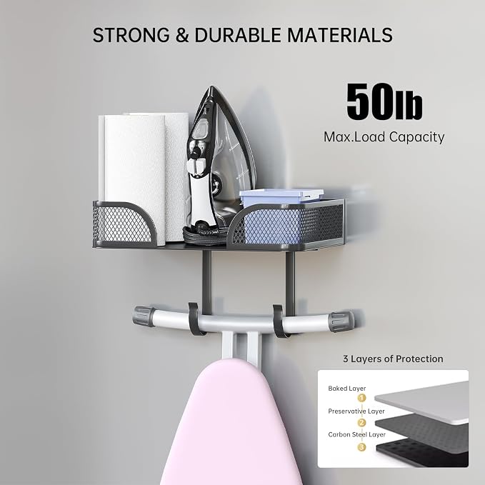 Ironing Board Holder Wall Mount, Metal Ironing Board Hanger, T/V Shaped Space - Image 5