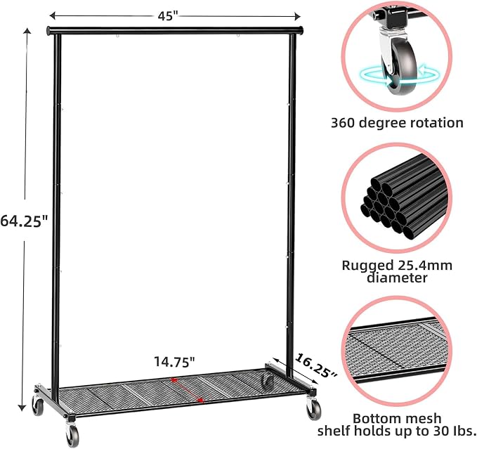 Clothes Rack for Hanging Clothes, 64.25 Inch Clothing Racks - Image 6