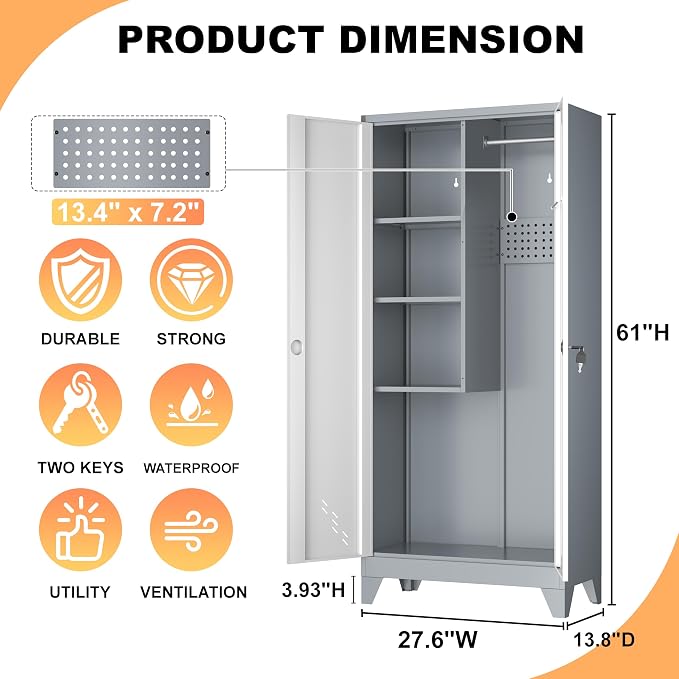 Broom Closet Storage Cabinet, Metal Garage Storage Cabinet - Image 2