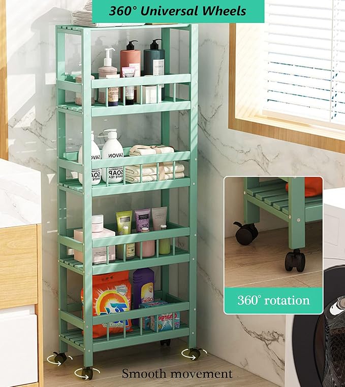 Slim Bamboo Storage Cart Removable Organizer Trolley Slide Out Rolling Pantry - Image 4