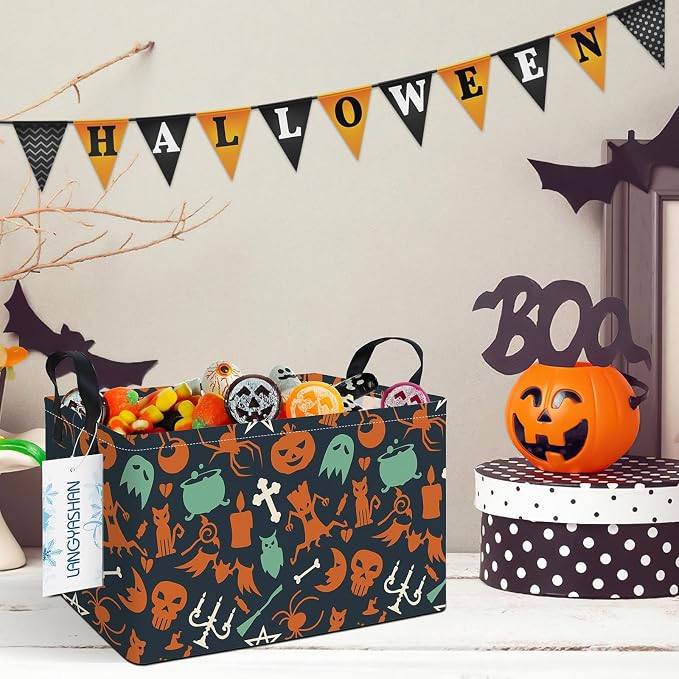 LANGYASHAN Rectangular Halloween Ghost Storage Bin Collapse Canvas Fabric - Image 3