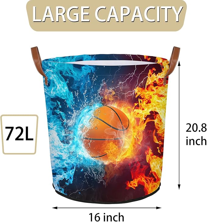 Basketball Fire Laundry Hamper Waterproof Collapsible Basket - Image 2