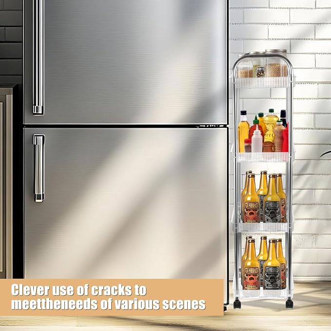 4 Tier Kitchen Bathroom Storage Rolling Cart 39 Inches Tall Slim Utility - Image 3