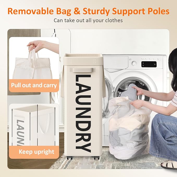 2 Pack Rolling Laundry Basket - Image 6