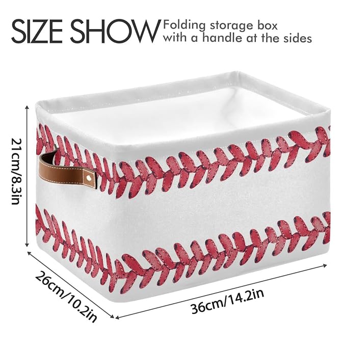 Baseball Line White Rectangular Storage Bin Basket - Image 3