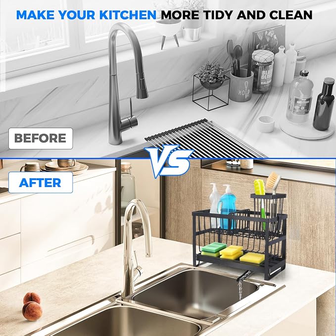 2-Tier Sink Sponge Caddy Organizer | Self Drain Sink Caddy - Image 6