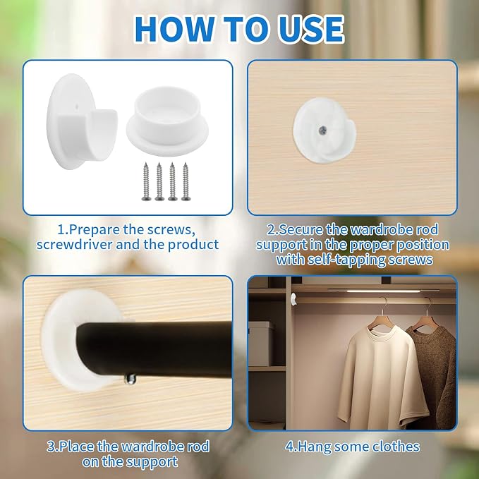 12 Pcs Plastic Closet Pole Socket, 1-3/8 Inch Closet Rod Holders, U-Shaped Open - Image 3
