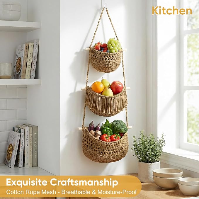 Boho Style Handwoven Rope Hanging Basket - Image 3